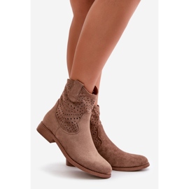 Bottines Ajourées à Talon Plat pour Femme Marron S.Barski HY42-135 brun 1