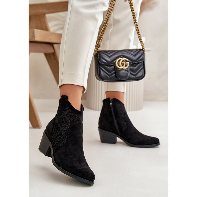 Bottes Santiags Ajourées Avec Fermeture Éclair Eco Daim Noir S.Barski HY42-944 2