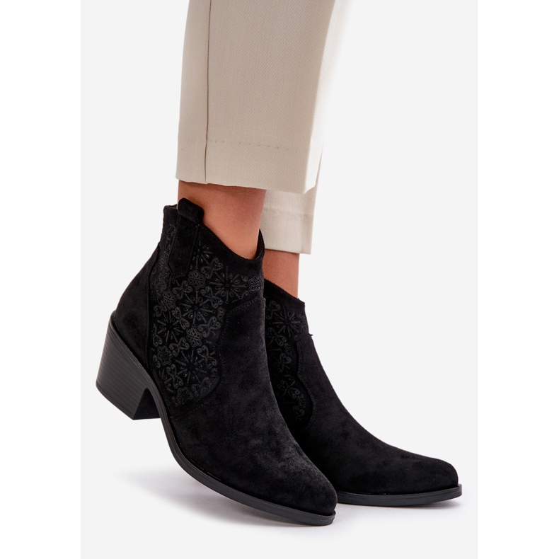 Bottes Santiags Ajourées Avec Fermeture Éclair Eco Daim Noir S.Barski HY42-944 1