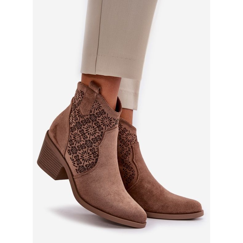 Bottes Santiags Ajourées Avec Fermeture Éclair Eco Daim Marron S.Barski HY42-944 brun 1