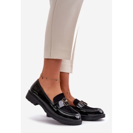 Mocassins Femme En Cuir Verni Avec Ours En Peluche Noir S.Barski HY42-339A 1