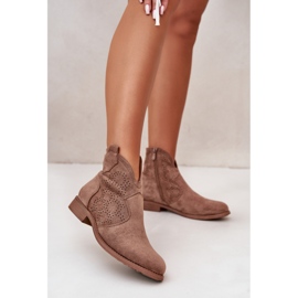 Bottines Femme Ajourées à Talon Plat Marron S.Barski HY42-151 brun 2