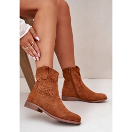Bottines Plates Ajourées Femme Camel S.Barski HY42-135 brun 2