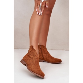 Bottines Femme Ajourées À Talons Plats Camel S.Barski HY42-151 brun 2