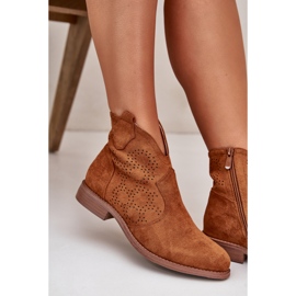 Bottines Femme Ajourées À Talons Plats Camel S.Barski HY42-151 brun 8