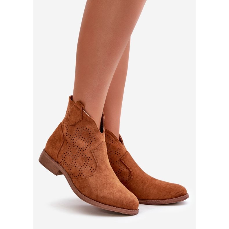 Bottines Femme Ajourées À Talons Plats Camel S.Barski HY42-151 brun 1