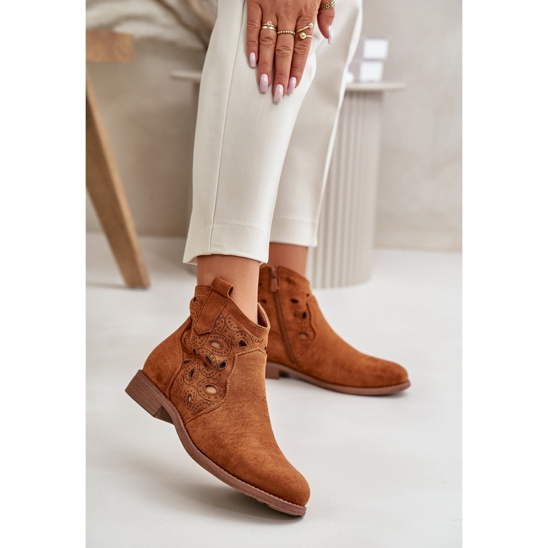 Bottines Ajourées Avec Fermeture Éclair Femme Camel S.Barski HY42-081 brun 2