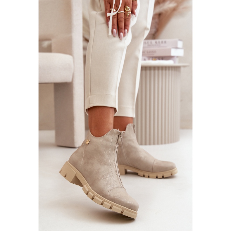 Bottines isolées pour femmes avec abrasions, cuir écologique, or Verietta doré 2