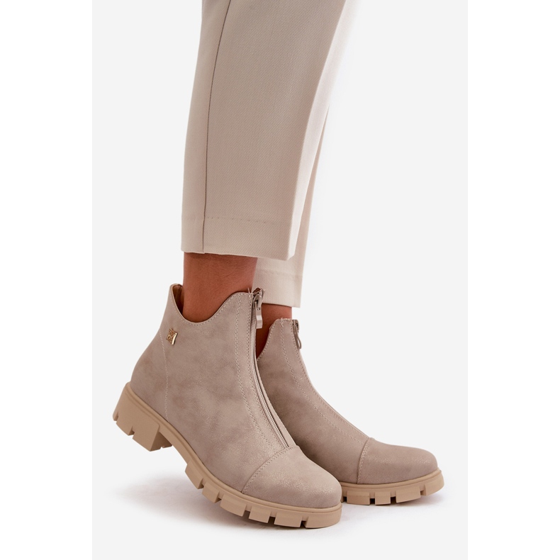 Bottines isolées pour femmes avec abrasions, cuir écologique, or Verietta doré 1