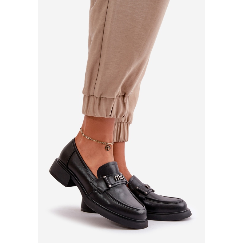 Mocassins élégants pour femmes en cuir naturel, noir Vinceza 91114 1