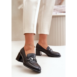 Chaussures élégantes en cuir pour femmes sur talon haut, noir Vinceza 91116 2