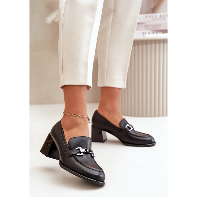 Chaussures élégantes en cuir pour femmes sur talon haut, noir Vinceza 91116 2