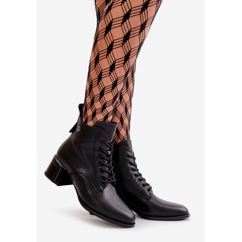 Bottines à Lacets à Talon Haut pour Femme, Cuir Naturel Chaud, Noir Vinceza 91110 1