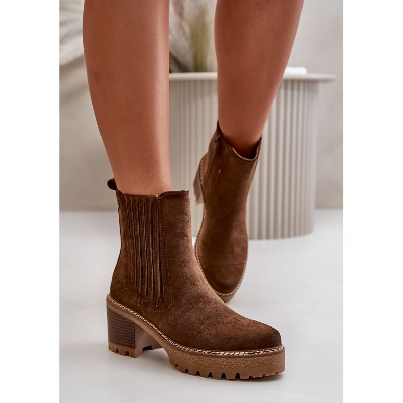 Bottes à talons hauts pour femmes en suède écologique, marron foncé chaud Nevitas brun 2