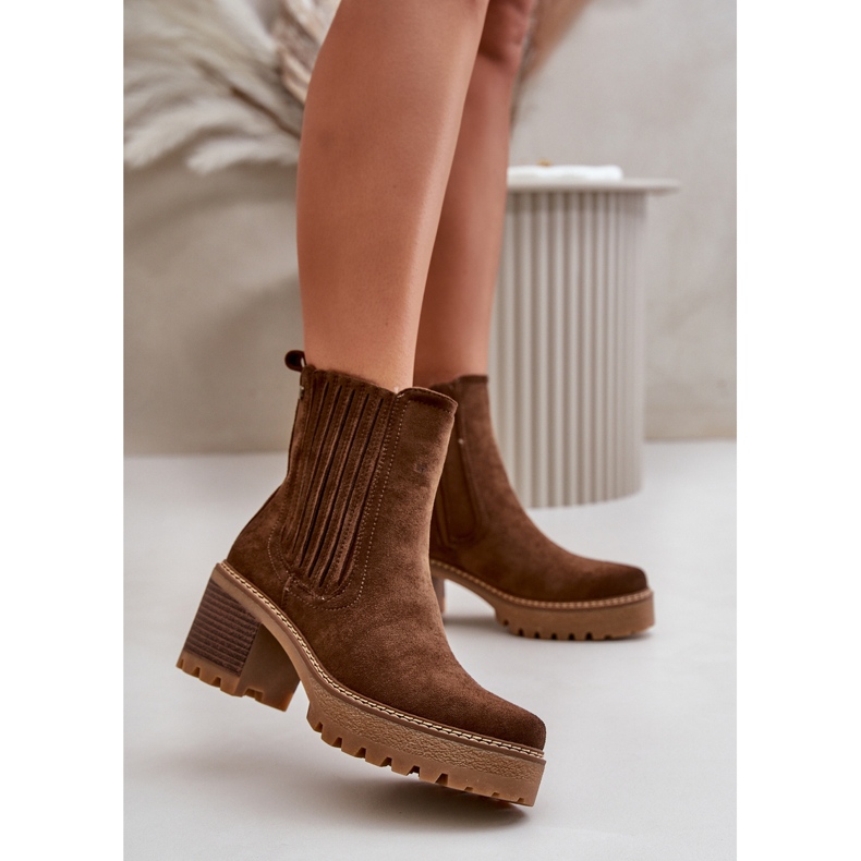 Bottes à talons hauts pour femmes en suède écologique, marron foncé chaud Nevitas brun 1