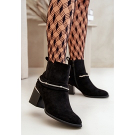 Bottines Isolées Pour Femmes Sur Un Talon Haut Avec Une Chaîne, Eco Daim Noir, Hanalen le noir 4