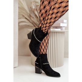 Bottines Isolées Pour Femmes Sur Un Talon Haut Avec Une Chaîne, Eco Daim Noir, Hanalen le noir 5