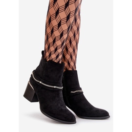 Bottines Isolées Pour Femmes Sur Un Talon Haut Avec Une Chaîne, Eco Daim Noir, Hanalen 1