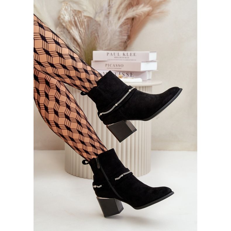 Bottines Isolées Pour Femmes Sur Un Talon Haut Avec Une Chaîne, Eco Daim Noir, Hanalen le noir 2