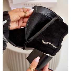 Bottines Isolées Pour Femmes Sur Un Talon Haut Avec Une Chaîne, Eco Daim Noir, Hanalen le noir 3