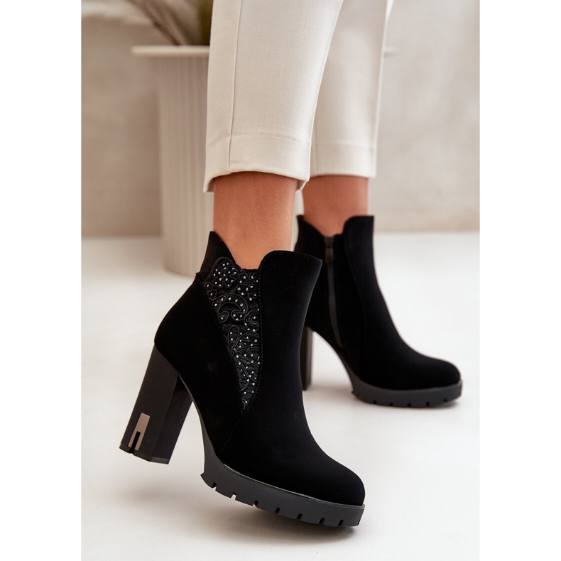 PS1 Bottines isolées à talon haut pour femme avec broderie, noir Verissae le noir 2