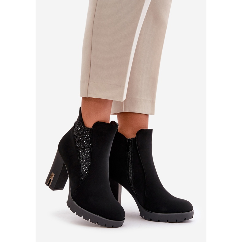 PS1 Bottines isolées à talon haut pour femme avec broderie, noir Verissae le noir 1