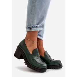 Zazoo 20168 Chaussures élégantes à Talons Bas pour Femmes, Cuir Naturel, Vert foncé 1