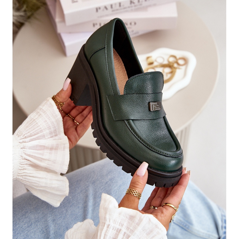 Zazoo 20168 Chaussures élégantes à Talons Bas pour Femmes, Cuir Naturel, Vert foncé 2