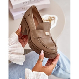 Zazoo 20168 Chaussures élégantes à talons bas pour femme, cuir naturel, beige foncé 2