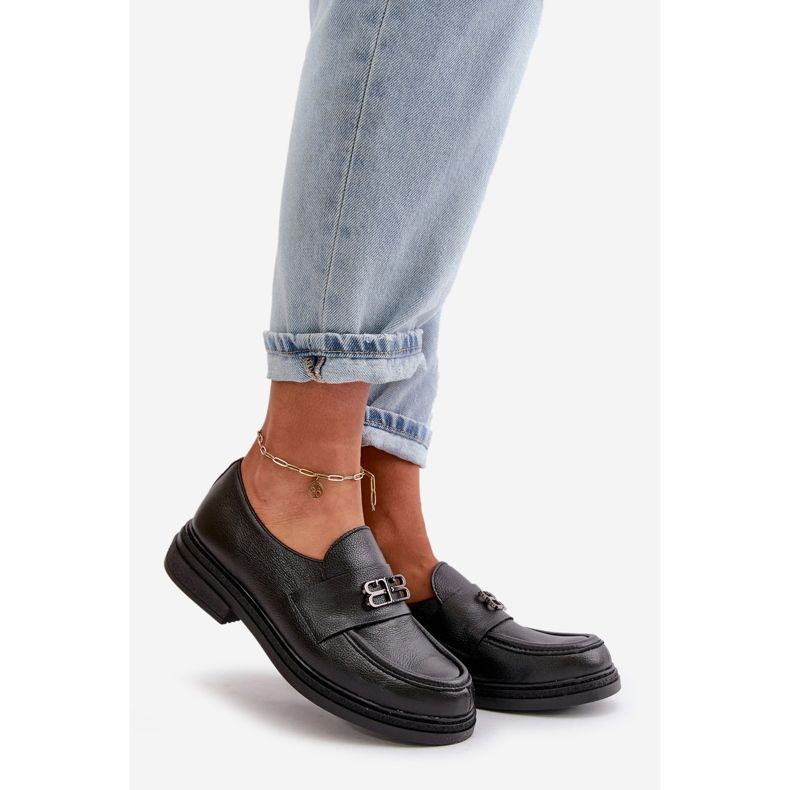 Zazoo 20174 Chaussures élégantes en cuir à talons plats pour femme, Noir 1