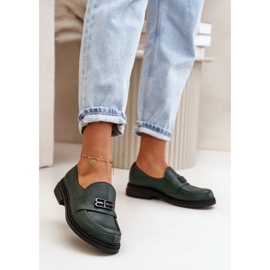 Zazoo 20174 Chaussures élégantes en cuir à talons plats pour femme Vert foncé 2 Zazoo 20174 Chaussures élégantes en cuir à talons plats pour femme Vert foncé 2