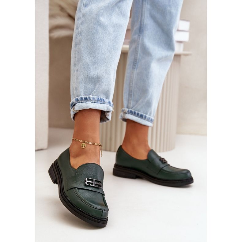 Zazoo 20174 Chaussures élégantes en cuir à talons plats pour femme Vert foncé 2