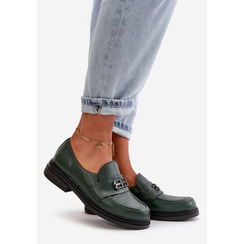 Zazoo 20174 Chaussures élégantes en cuir à talons plats pour femme Vert foncé 1