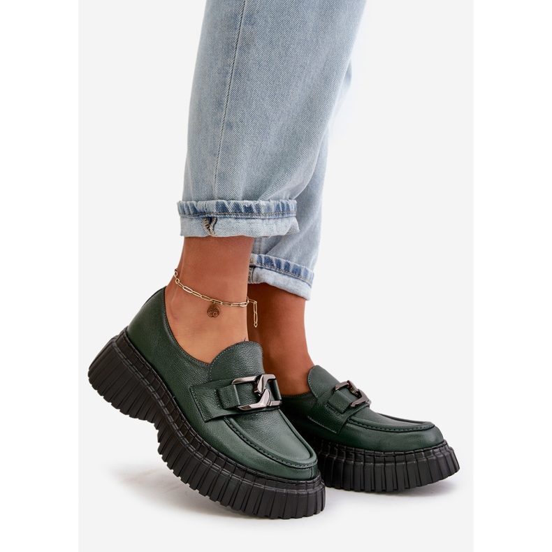 Zazoo 20176 Mocassins Femme, Cuir Naturel, Vert Foncé 1