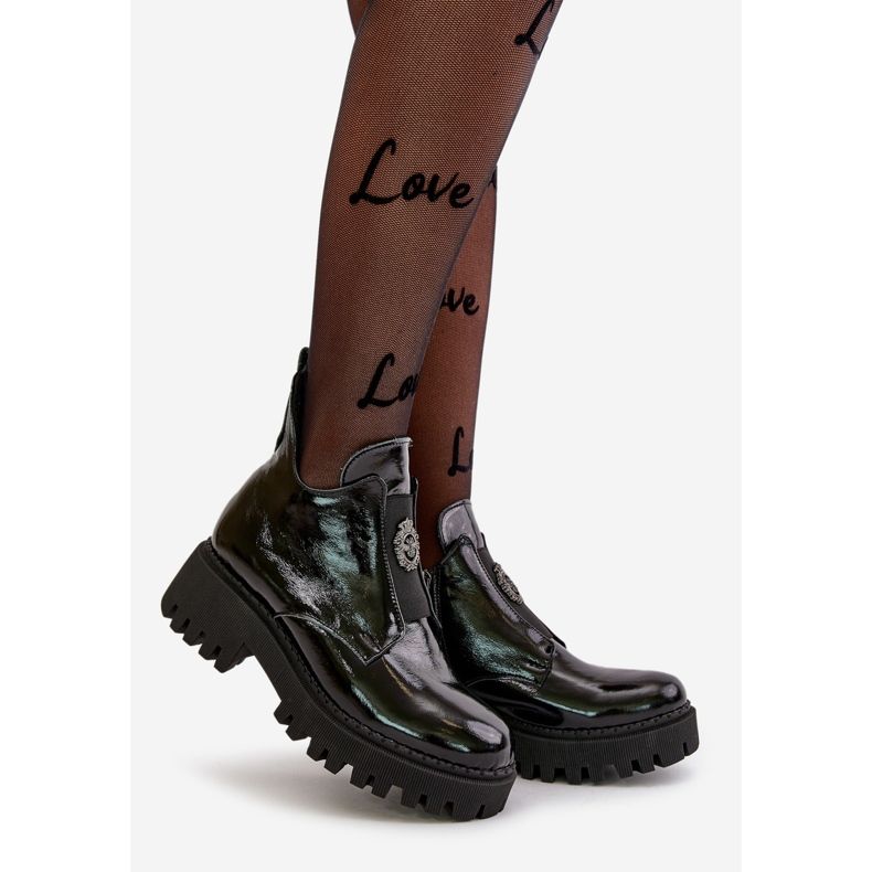 Zazoo 60451 Bottines en cuir pour femme avec décoration, noir verni 1