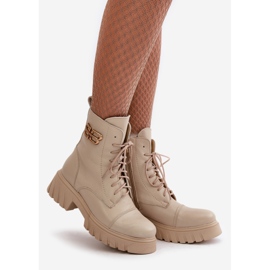 Zazoo 60486 Bottines de travail isolées en cuir avec détail doré Beige clair 1