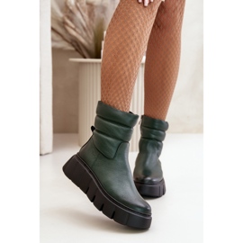 Zazoo 60512 Bottes en cuir pour femme avec fermeture éclair, chaudes avec feutre, vert foncé 4