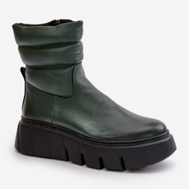 Zazoo 60512 Bottes en cuir pour femme avec fermeture éclair, chaudes avec feutre, vert foncé 5