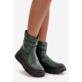 Zazoo 60512 Bottes en cuir pour femme avec fermeture éclair, chaudes avec feutre, vert foncé 1
