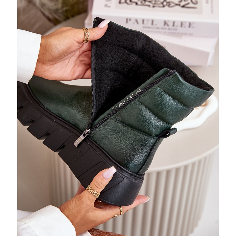 Zazoo 60512 Bottes en cuir pour femme avec fermeture éclair, chaudes avec feutre, vert foncé 2