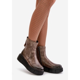 Zazoo 60369 Bottines en cuir sur plateforme pour femme, beige foncé 1 Zazoo 60369 Bottines en cuir sur plateforme pour femme, beige foncé 1