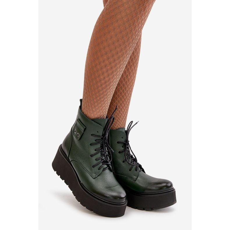 Zazoo 60499 Bottes Femme Sur Plateforme Et Compensée Cuir Naturel Réchauffé Vert Foncé 1