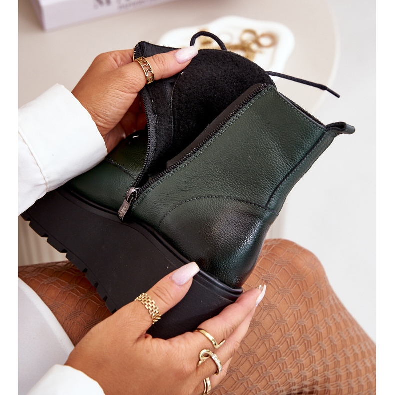 Zazoo 60499 Bottes Femme Sur Plateforme Et Compensée Cuir Naturel Réchauffé Vert Foncé 2