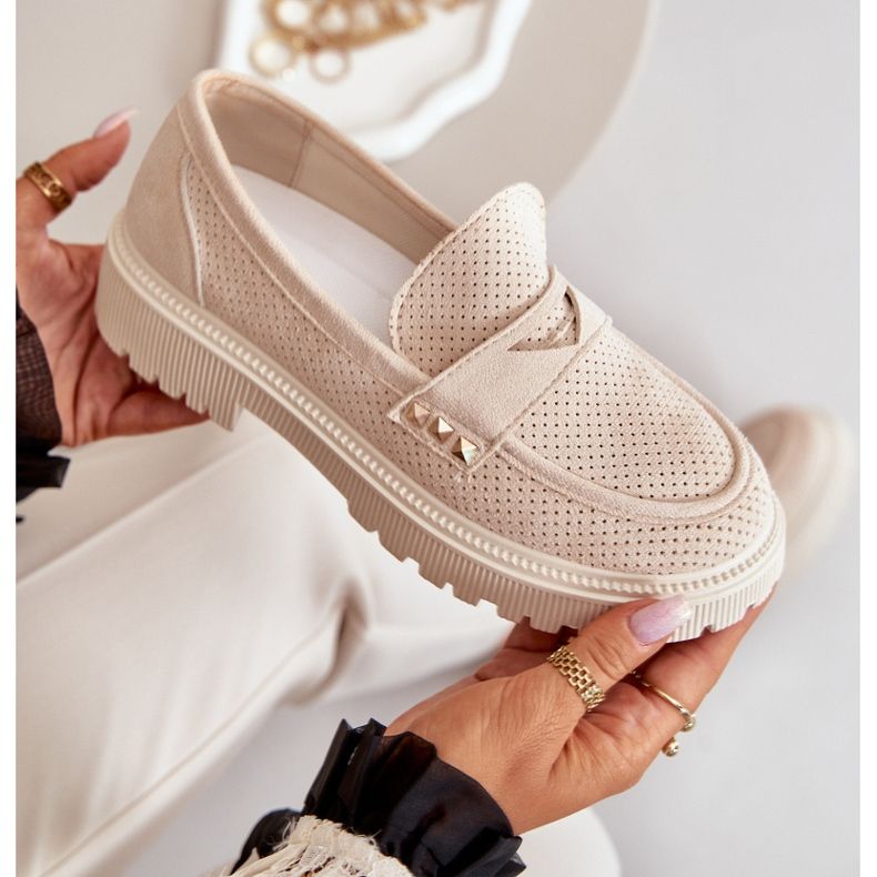 Chaussures Ajourées Femme Mocassins Beige Clair Tannes 2 Chaussures Ajourées Femme Mocassins Beige Clair Tannes 2