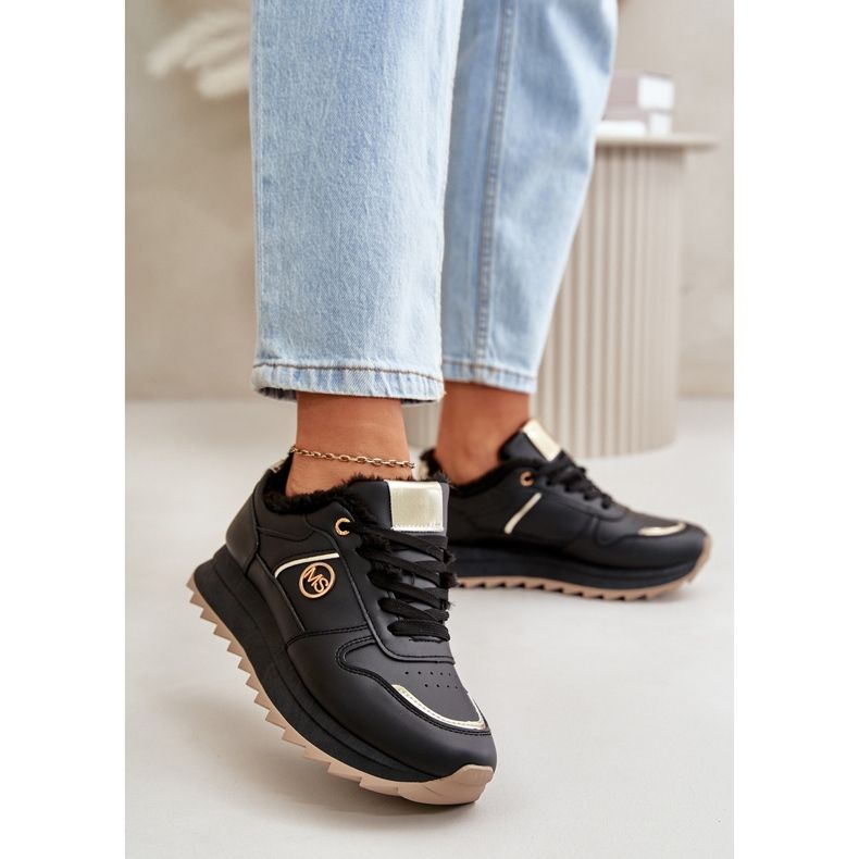 Chaussures de sport pour femmes isolées avec fourrure, plateforme Lerisas noires le noir 2