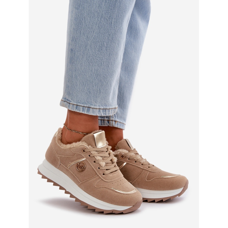 Chaussures de sport pour femmes doublées de fourrure sur la plateforme Lerisas kaki beige 1 Chaussures de sport pour femmes doublées de fourrure sur la plateforme Lerisas kaki beige 1