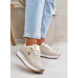 Chaussures de sport pour femmes doublées de fourrure, plateforme beige clair Lerisas 2