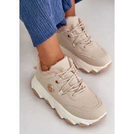 Chaussures de sport isolées à lacets pour femmes, sur plateforme, beige, blanc 2