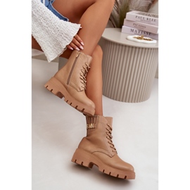 Bottines Worker Femme Avec Fermeture Éclair, À Lacets, Cuir Écologique Beige Naolani 2 Bottines Worker Femme Avec Fermeture Éclair, À Lacets, Cuir Écologique Beige Naolani 2