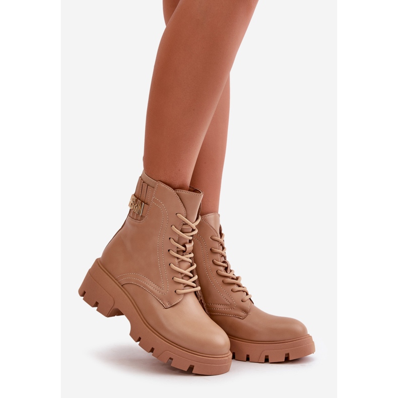 Bottines Worker Femme Avec Fermeture Éclair, À Lacets, Cuir Écologique Beige Naolani 1 Bottines Worker Femme Avec Fermeture Éclair, À Lacets, Cuir Écologique Beige Naolani 1